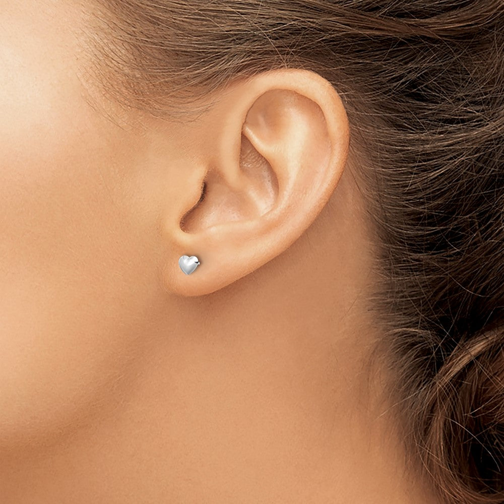 14K White Gold Polished Heart Post Stud Earrings