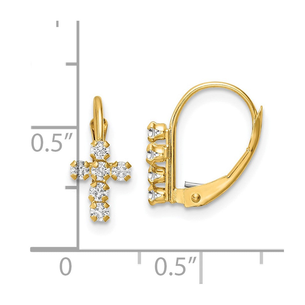 14k CZ Polished Leverback Cross Earrings
