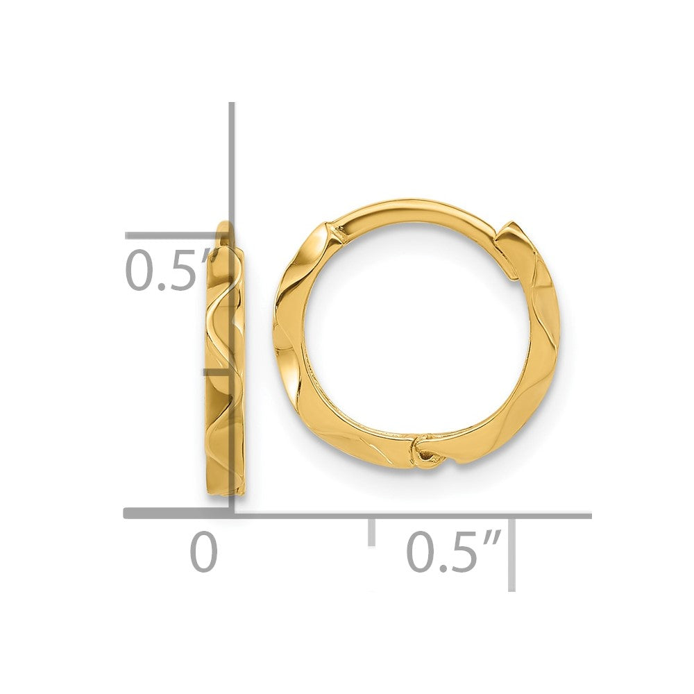 14K Polished Wavy Hinged Hoop Earrings