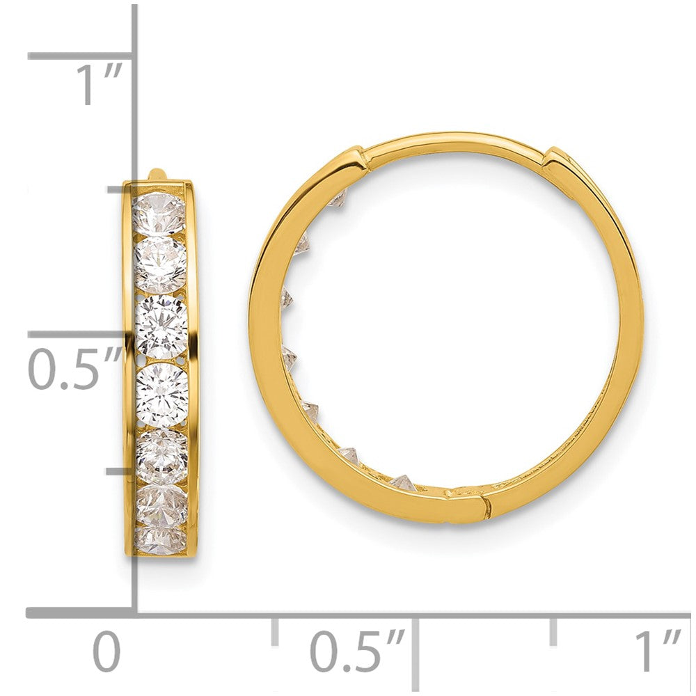 14k Polished CZ 4x18mm Huggie Hoop Earrings