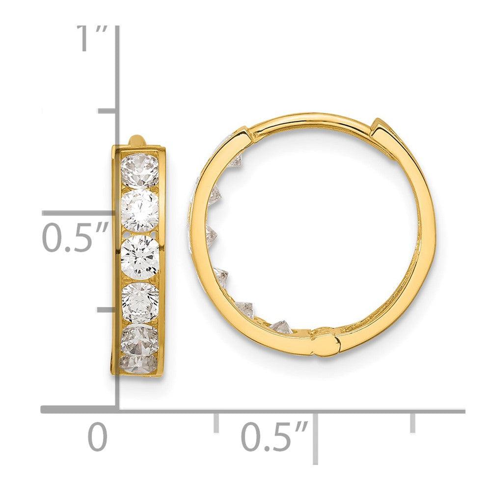 14k Polished CZ 4x16mm Huggie Hoop Earrings