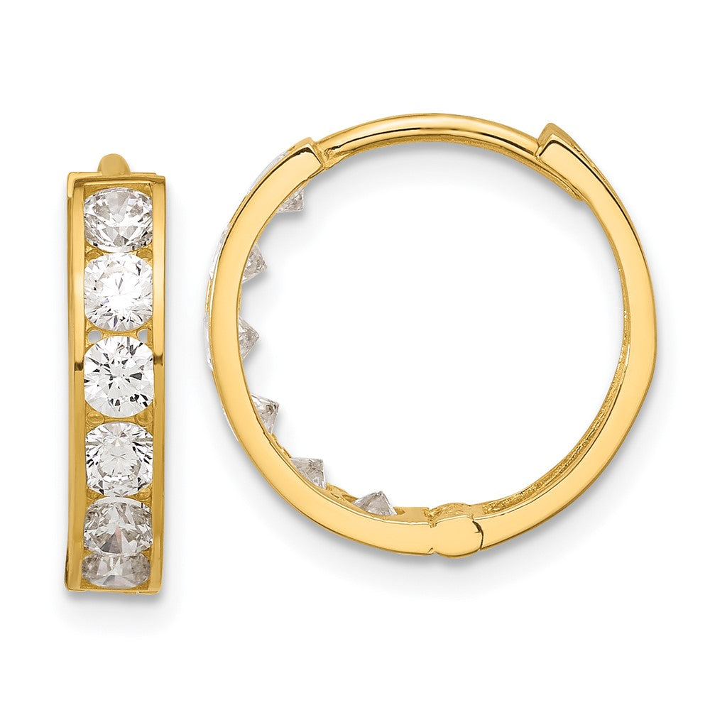 14k Polished CZ 4x16mm Huggie Hoop Earrings