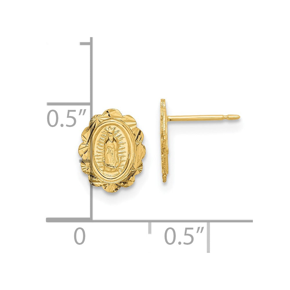 14K Diamond Cut Miraculous Medal Post Earrings