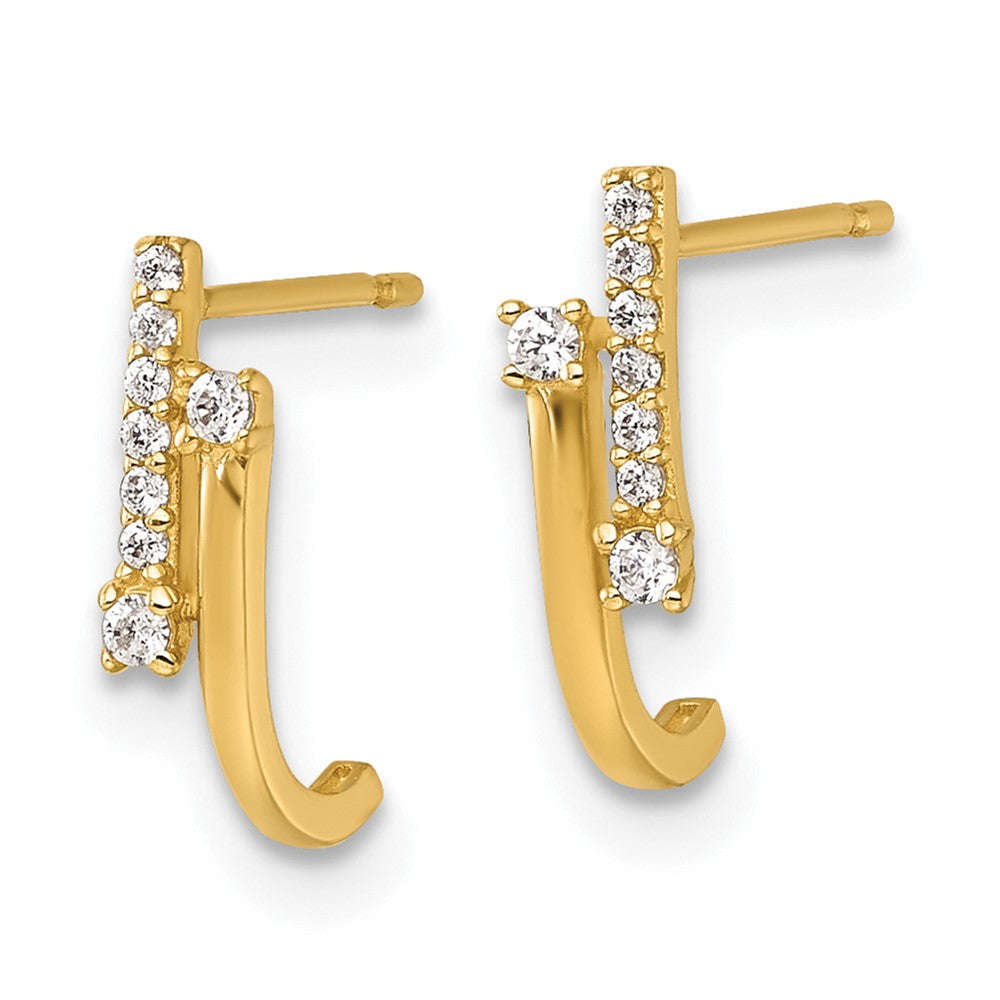 14k Polished Fancy CZ J-Hoop Post Earrings