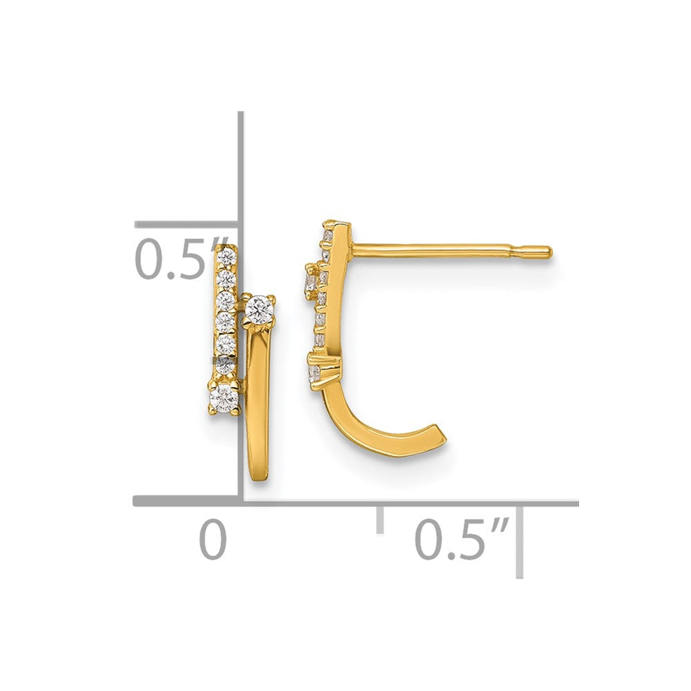 14k Polished Fancy CZ J-Hoop Post Earrings