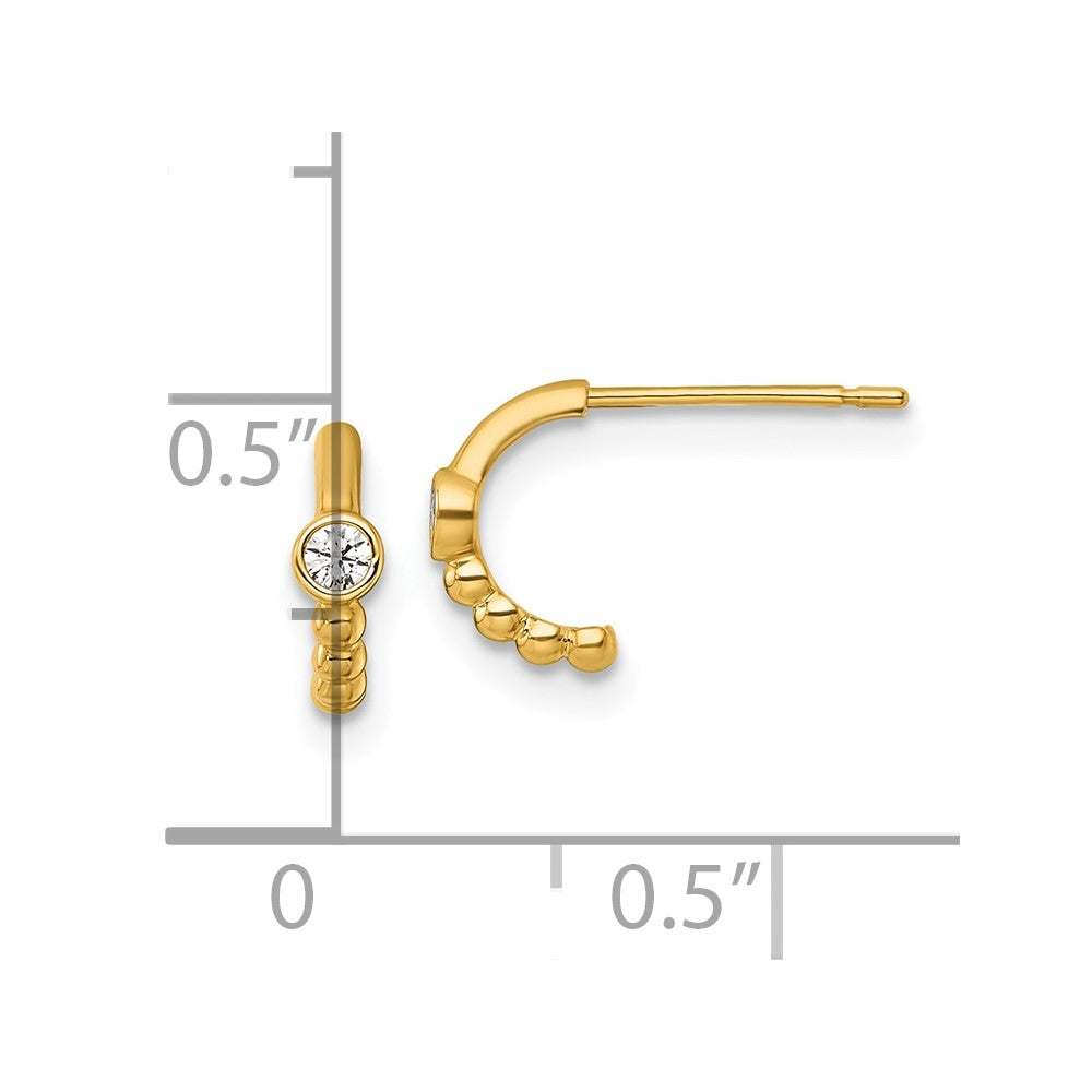 14k Polished and Beaded CZ C-Hoop Post Earrings