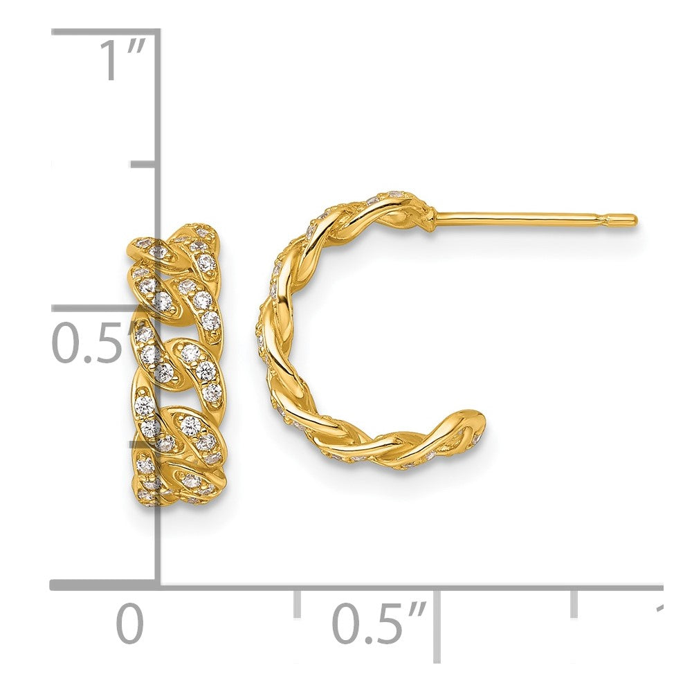 14k Polished CZ Curb Link C-Hoop Post Earrings