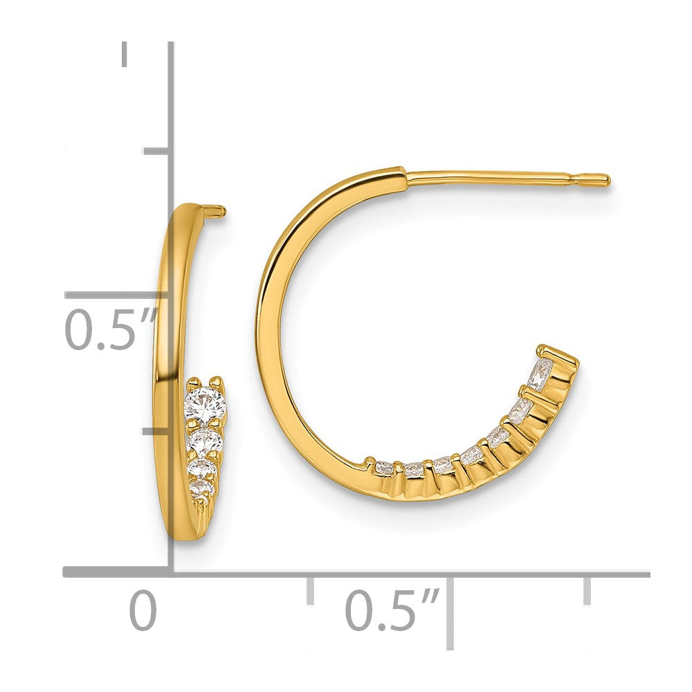 14k Polished Fancy Inside CZ J-Hoop Post Earrings