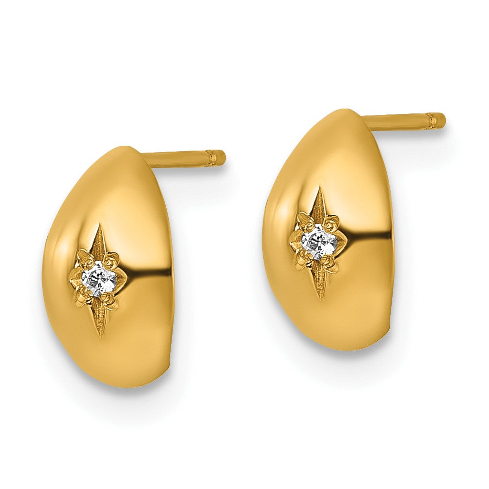 14k Polished CZ Star J-Hoop Post Earrings