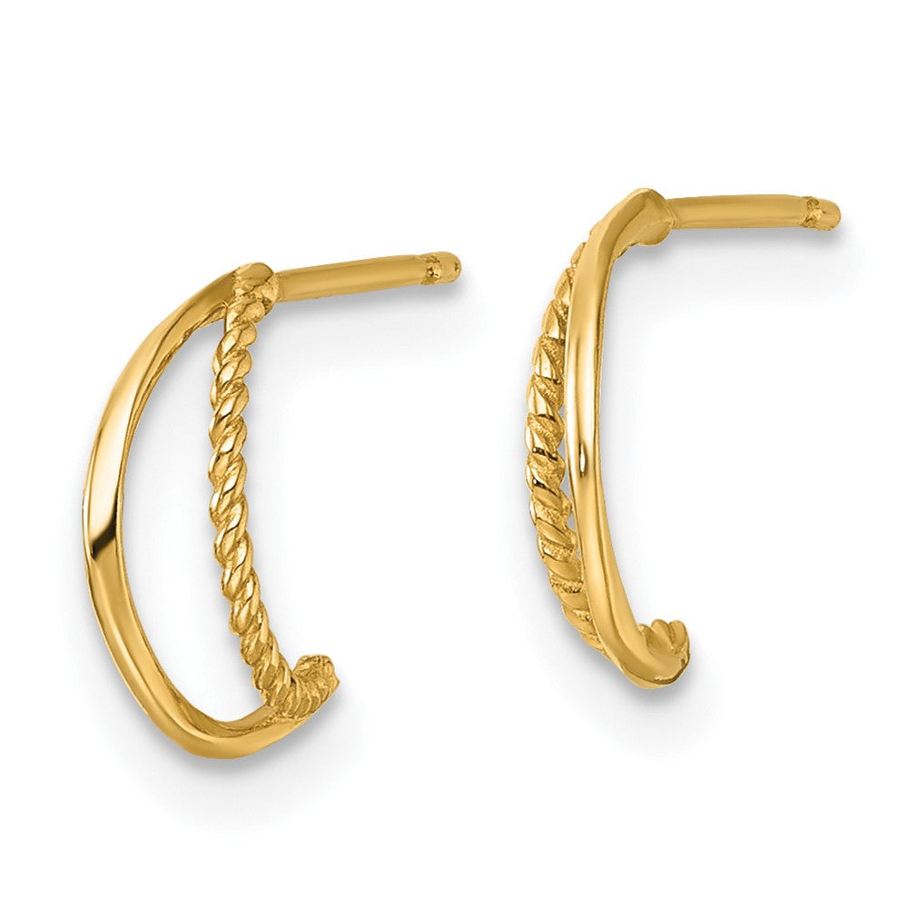 14k Polished and Twisted Double C-Hoop Post Earrings