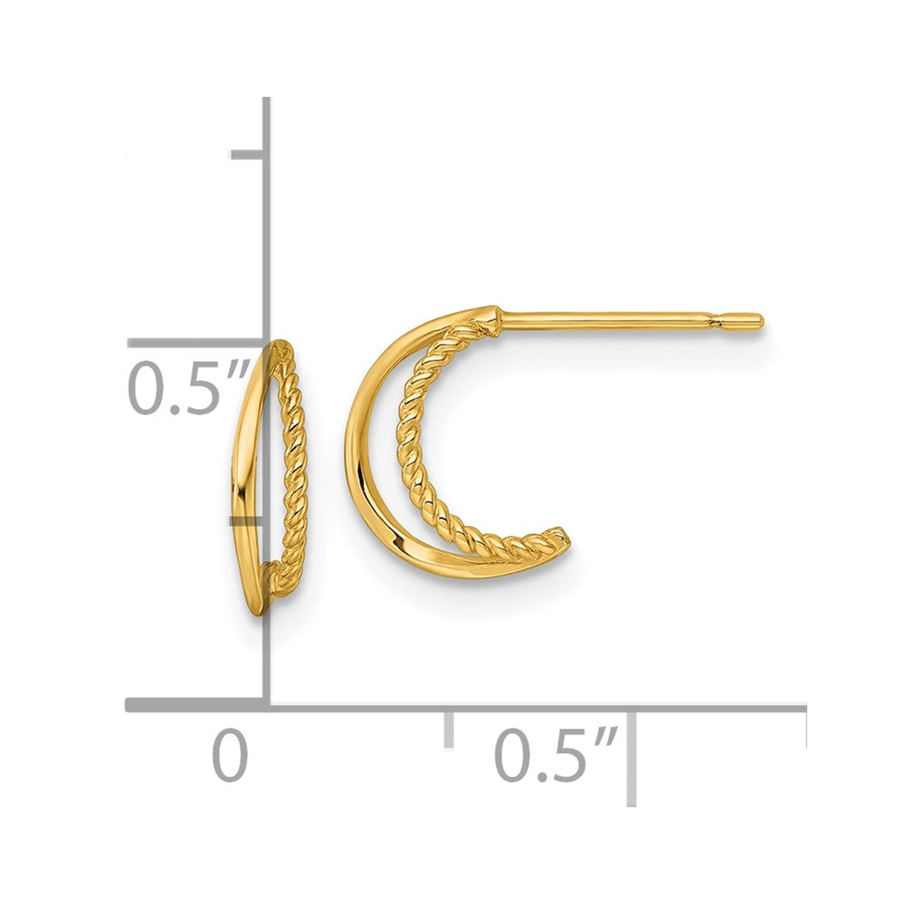 14k Polished and Twisted Double C-Hoop Post Earrings