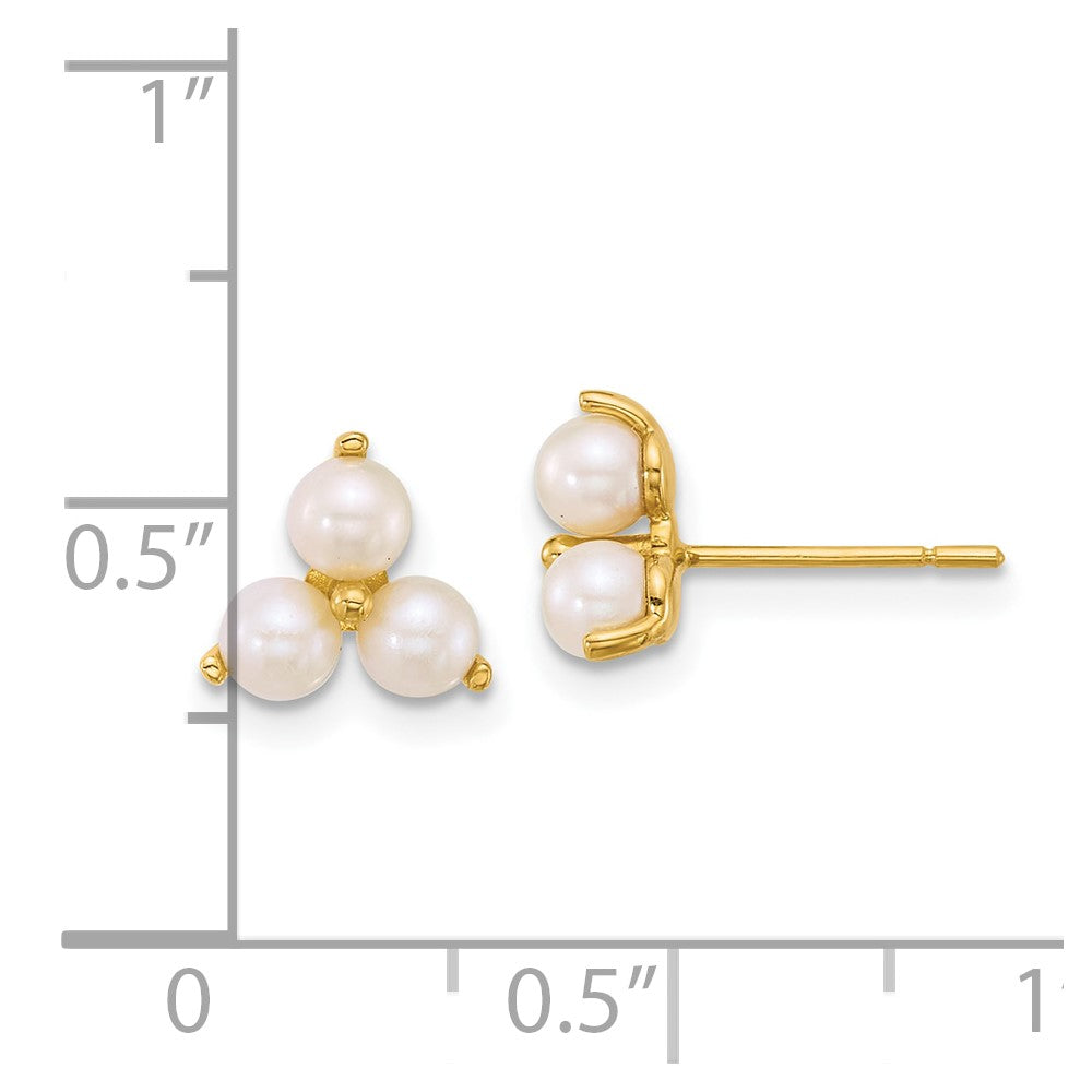 14k Polished Trio Freshwater Cultured Pearls Post Earrings