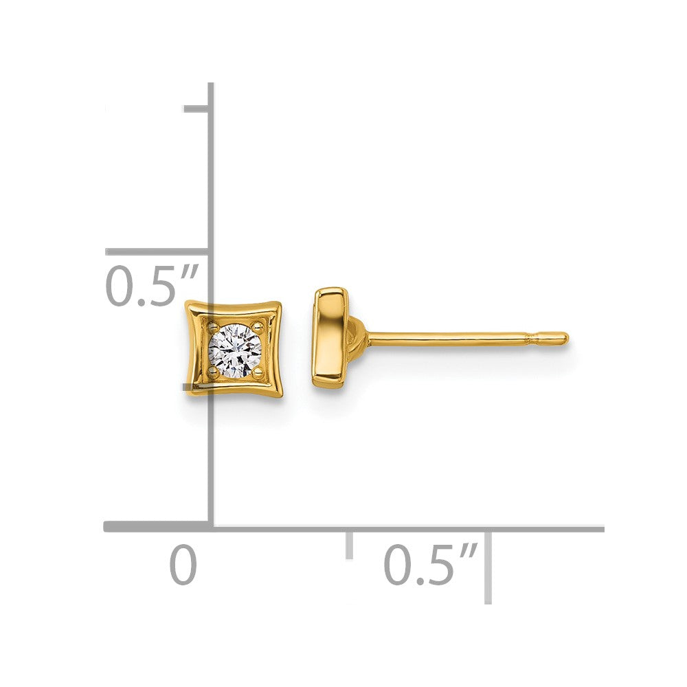 14k Polished Round CZ Square Post Earrings