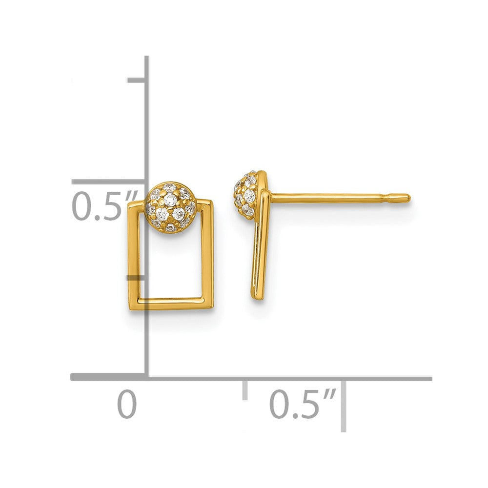 14k Polished CZ Open Rectangle Post Earrings