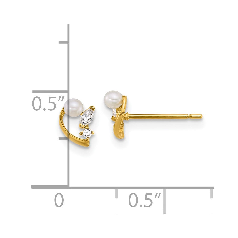 14k Polished CZ and White Freshwater Cultured Pearl Post Earrings
