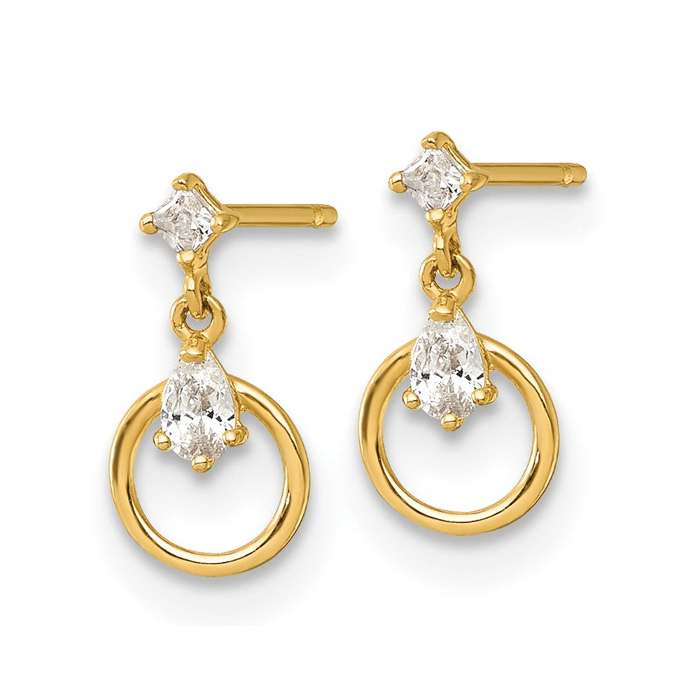 14k Polished CZ Circle Doorknocker Dangle Post Earrings