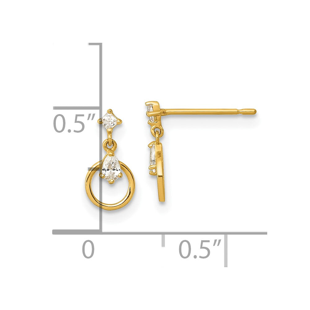 14k Polished CZ Circle Doorknocker Dangle Post Earrings