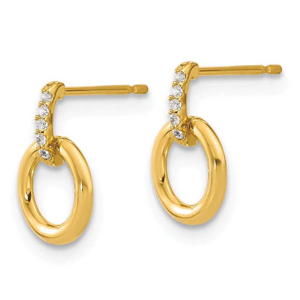 14k Polished CZ Circle Dangle Post Earrings