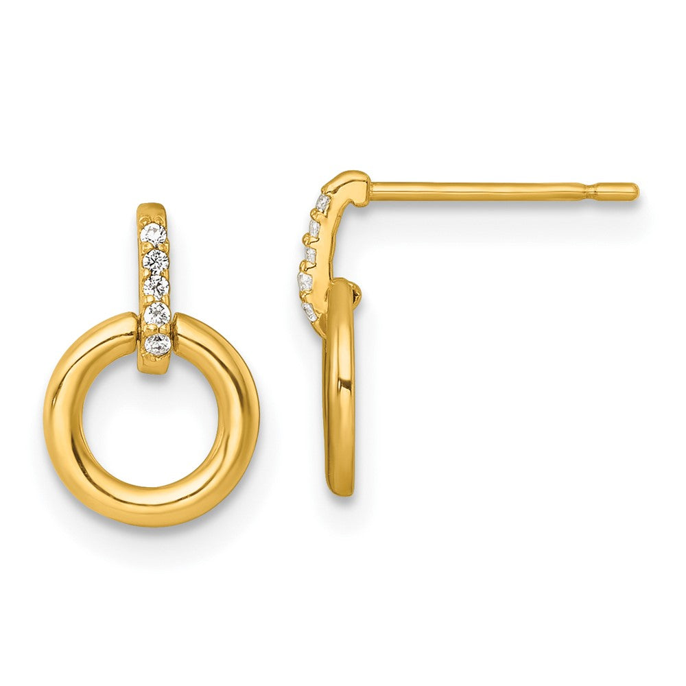14k Polished CZ Circle Dangle Post Earrings