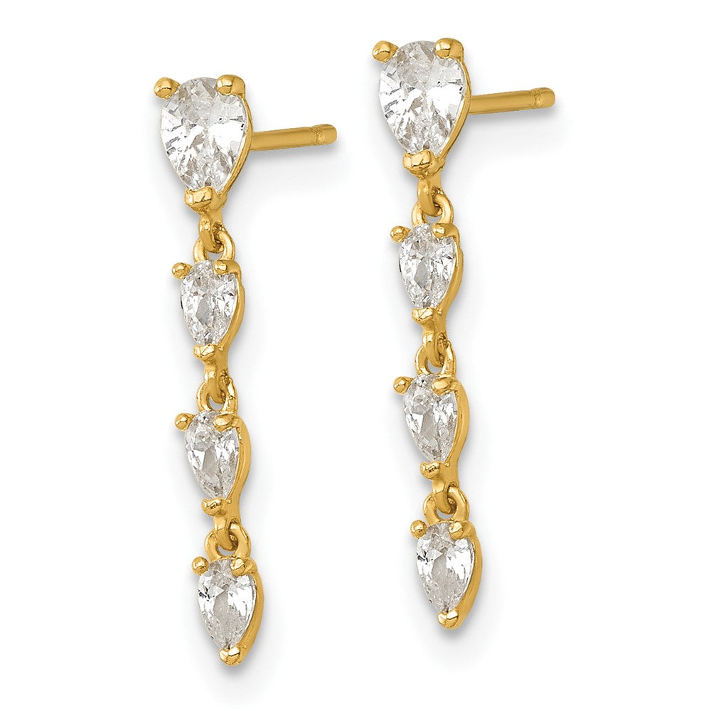 14k Polished Fancy Pear-shape CZ Dangle Post Earrings