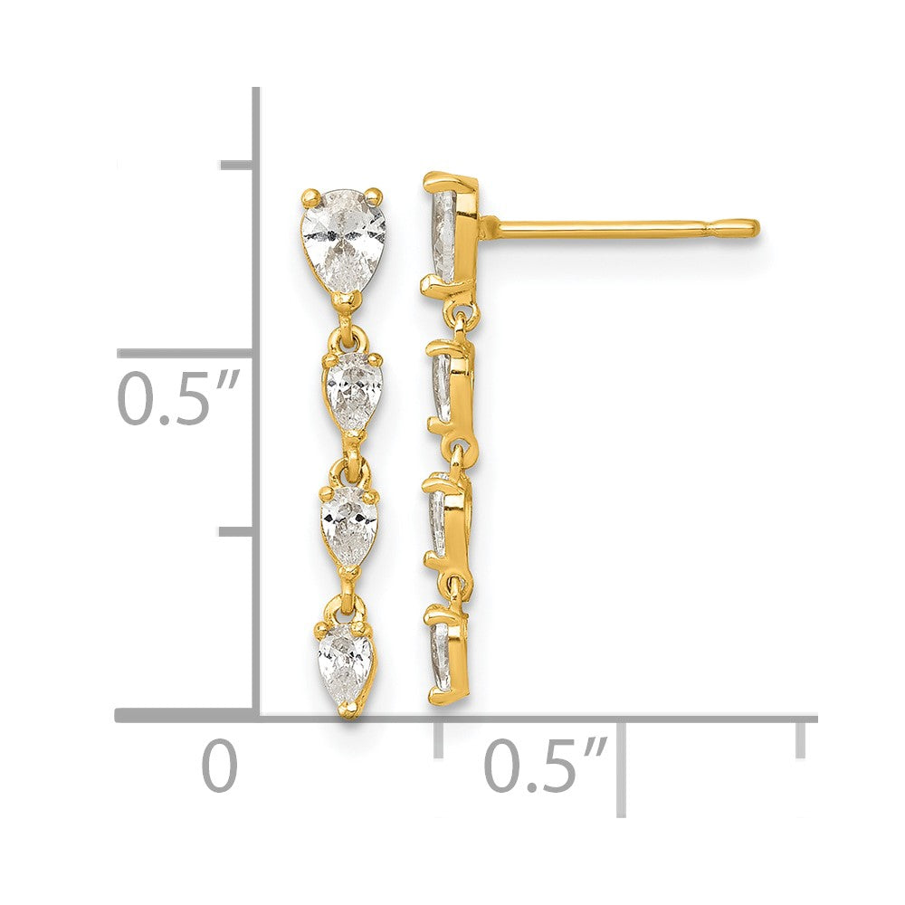 14k Polished Fancy Pear-shape CZ Dangle Post Earrings