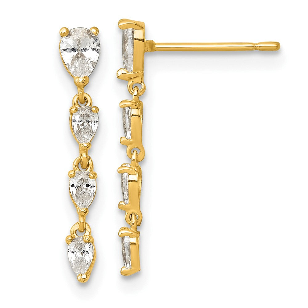 14k Polished Fancy Pear-shape CZ Dangle Post Earrings