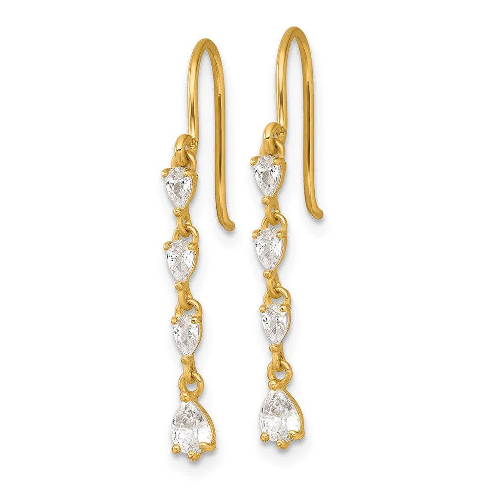 14k Polished Fancy Pear-shape CZ Dangle Shepherd Hook Earrings