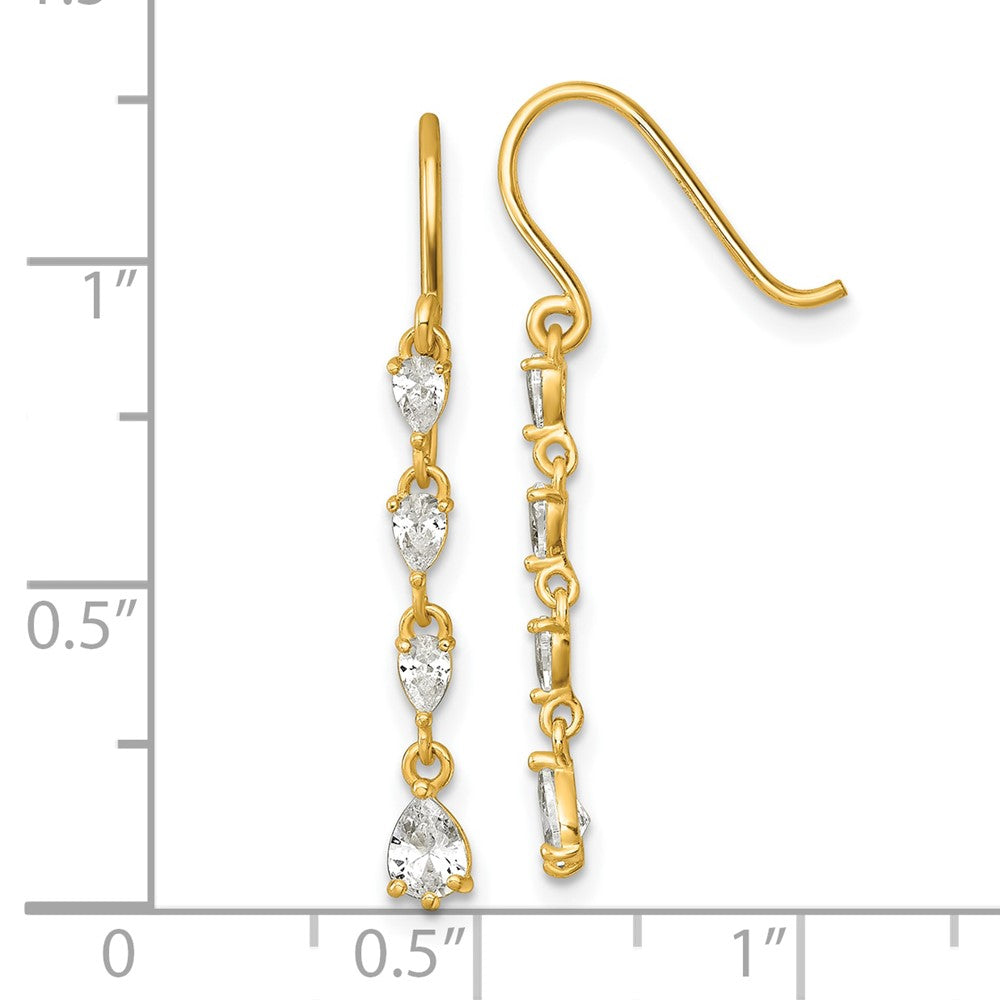 14k Polished Fancy Pear-shape CZ Dangle Shepherd Hook Earrings