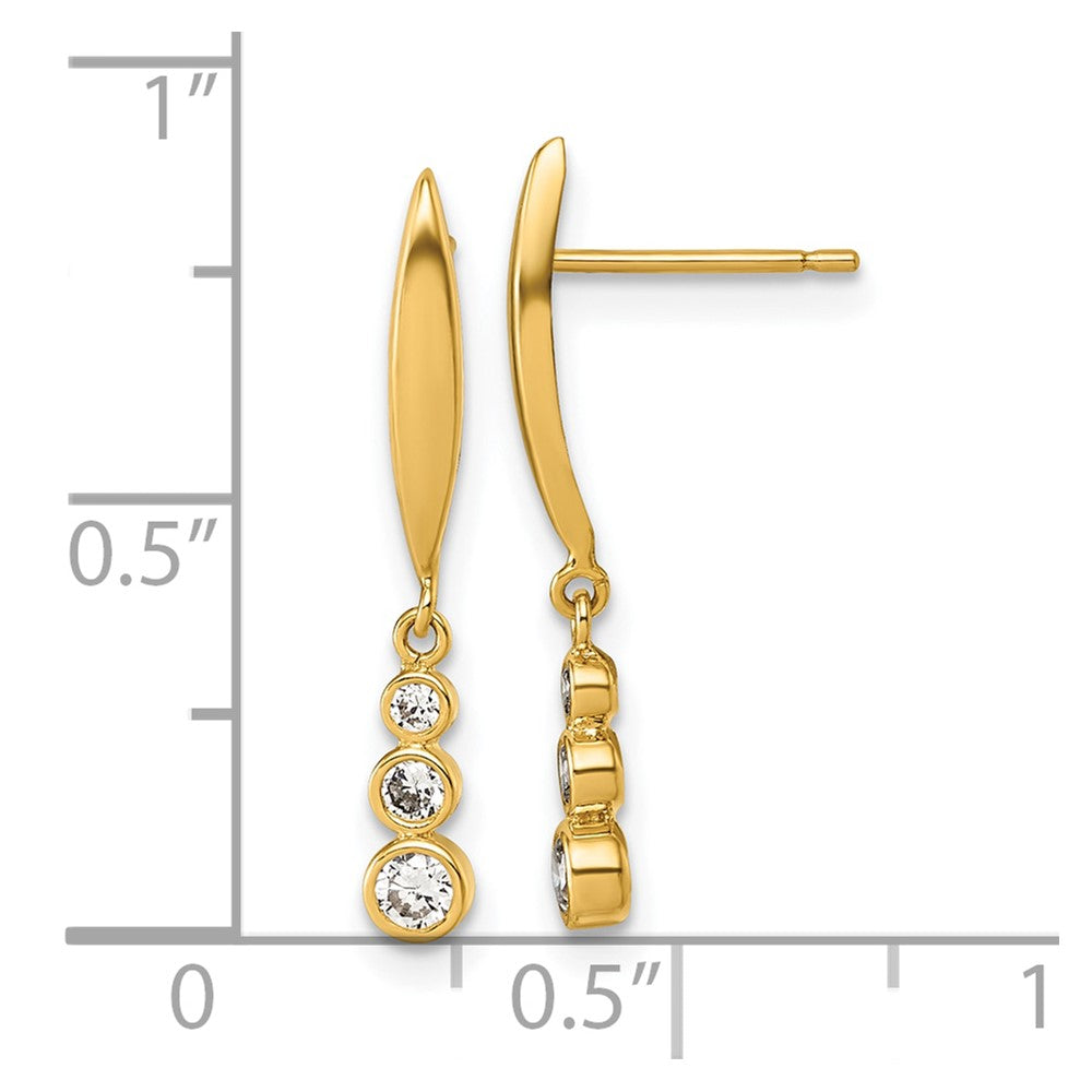 14K Polished Graduated Triple CZ Dangle Post Earrings