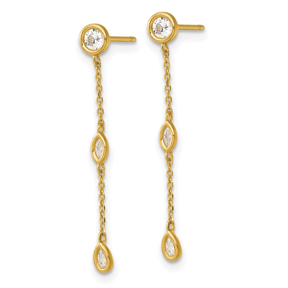 14k Polished Fancy Round/Marquise/Pear Bezel CZ and Chain Dangle Post Earrings
