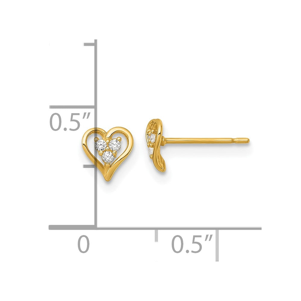 14k Polished Three CZ Open Heart Post Earrings