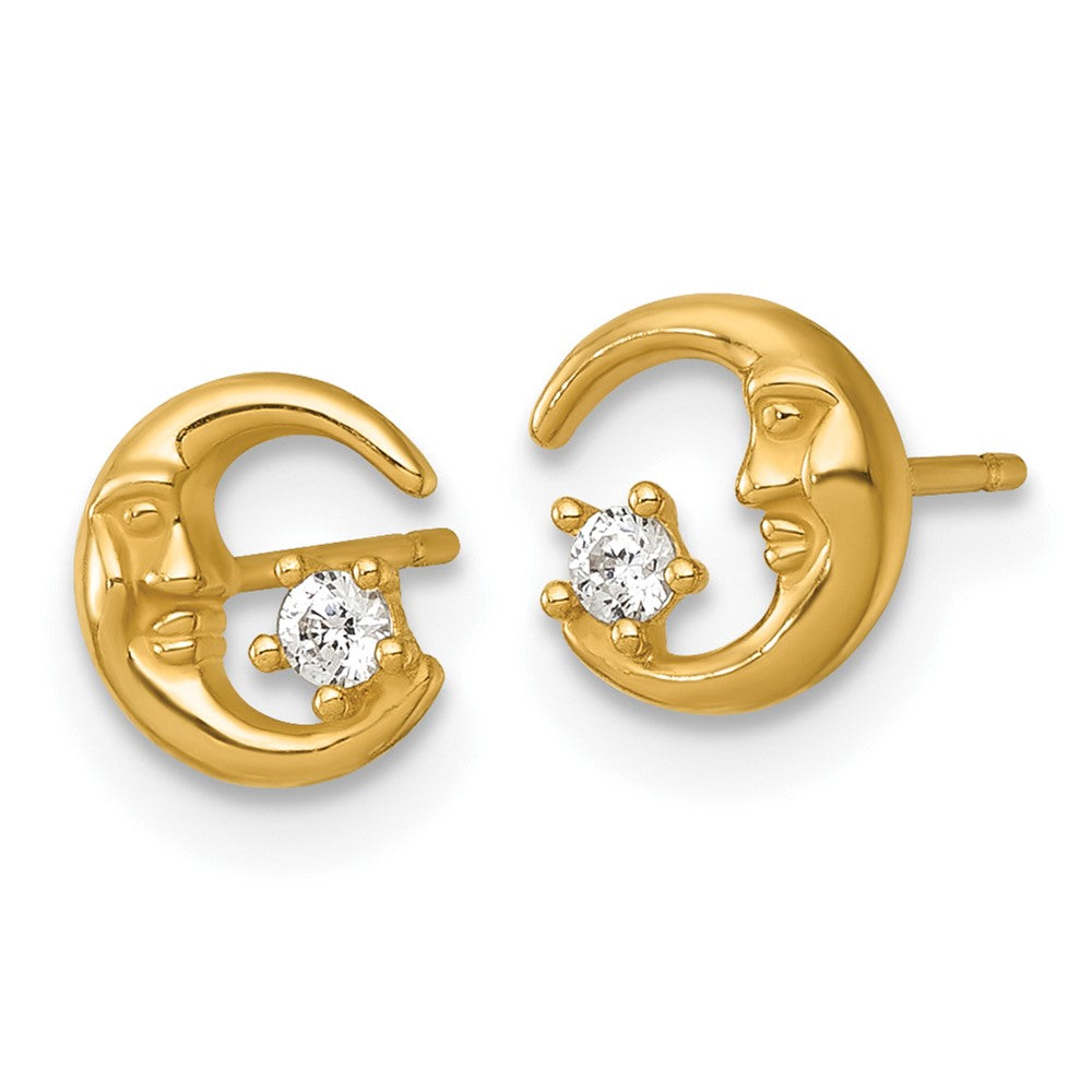 14k Polished CZ Moon and Star Post Earrings