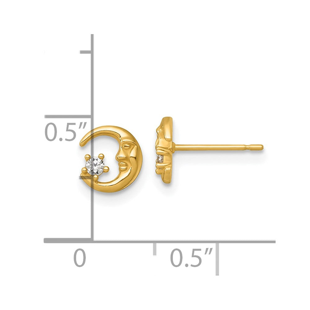 14k Polished CZ Moon and Star Post Earrings