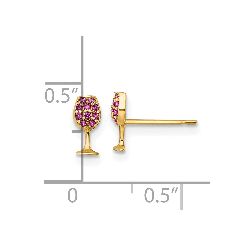 14k Polished Lab Created Ruby Wine Glass Post Earrings