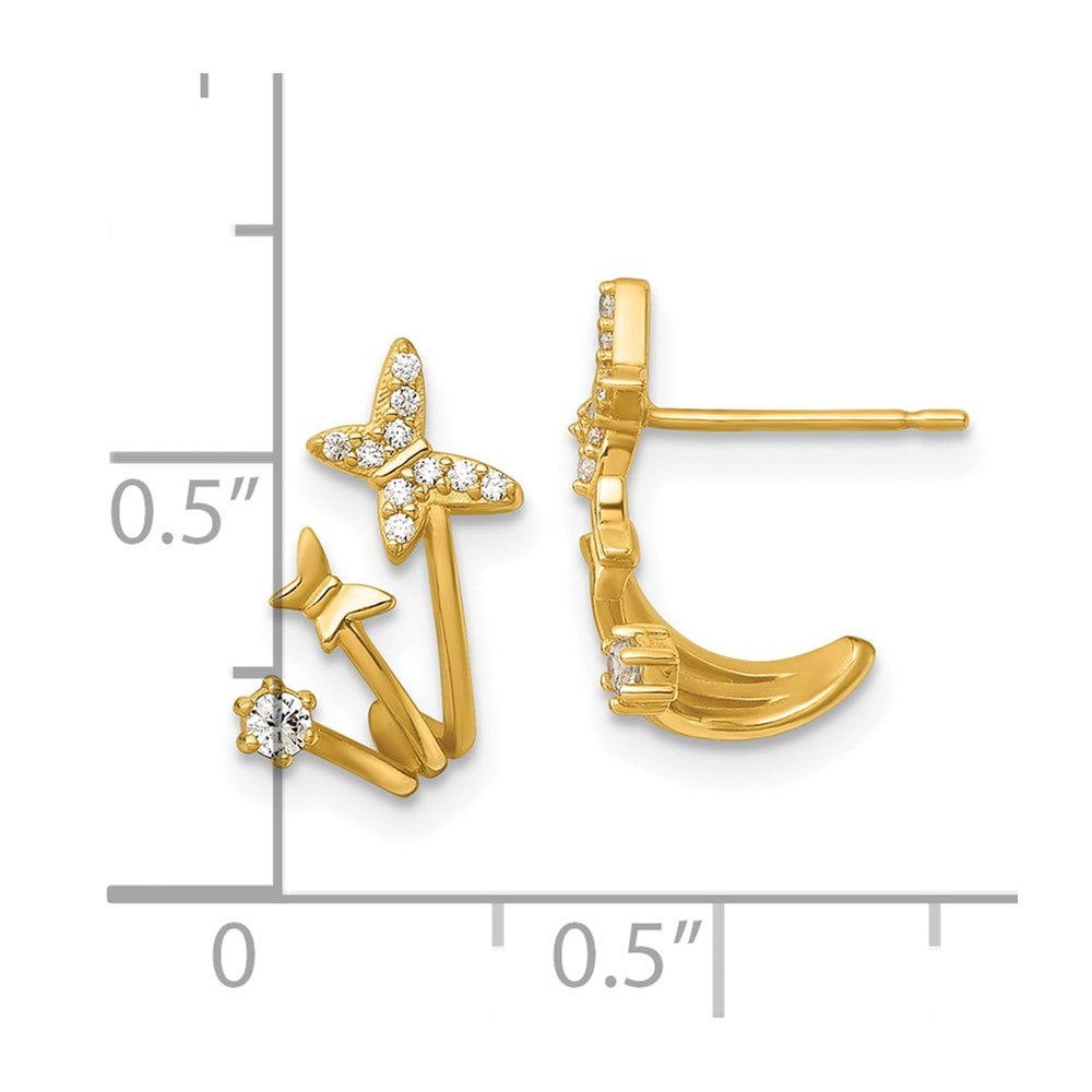 14k Polished CZ Double Butterfly Post Cuff Earrings