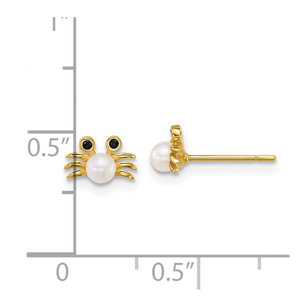 14k Polished Black CZ with Freshwater Cultured Pearl Crab Post Earrings