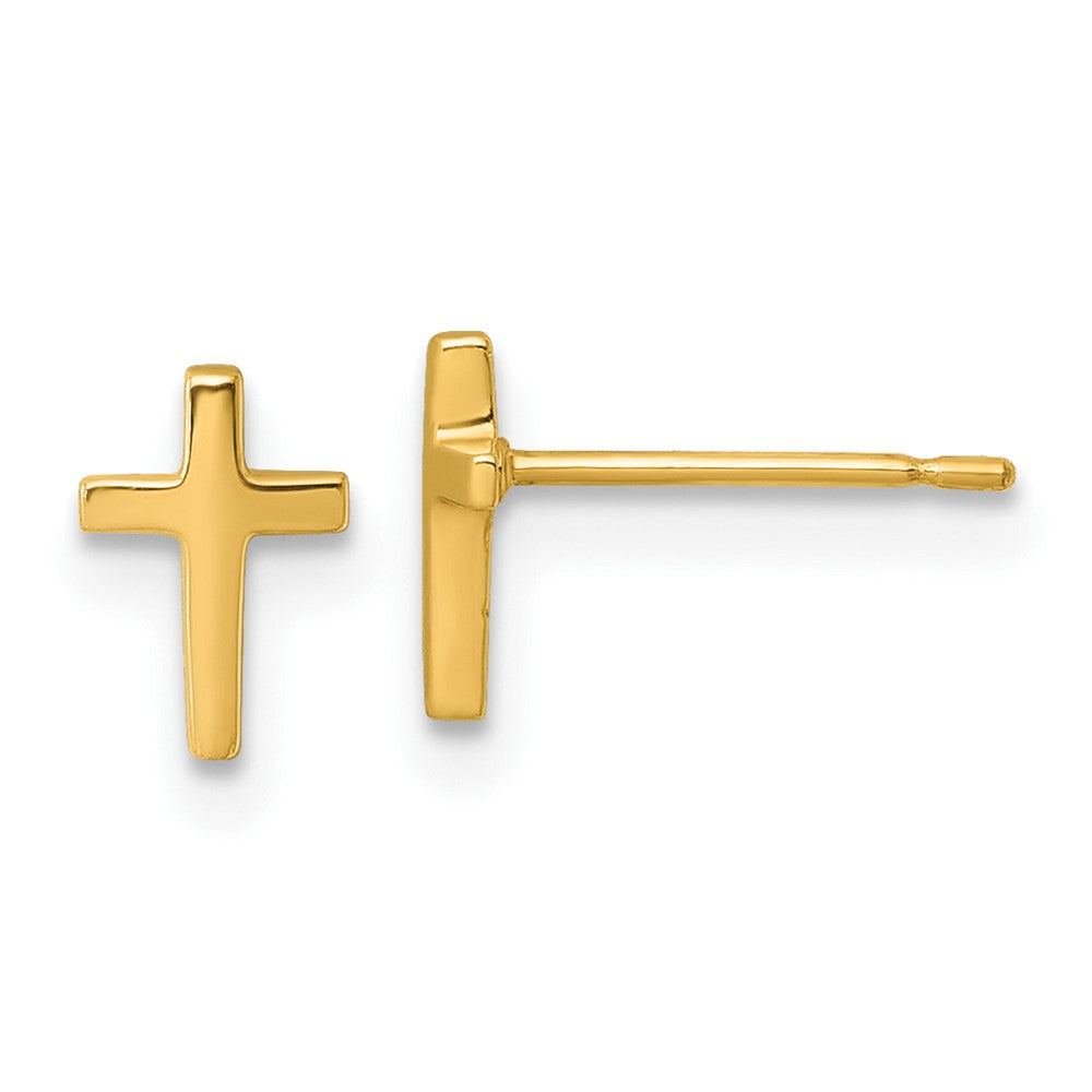 14k Polished Knife Edge Top Latin Cross Post Earrings