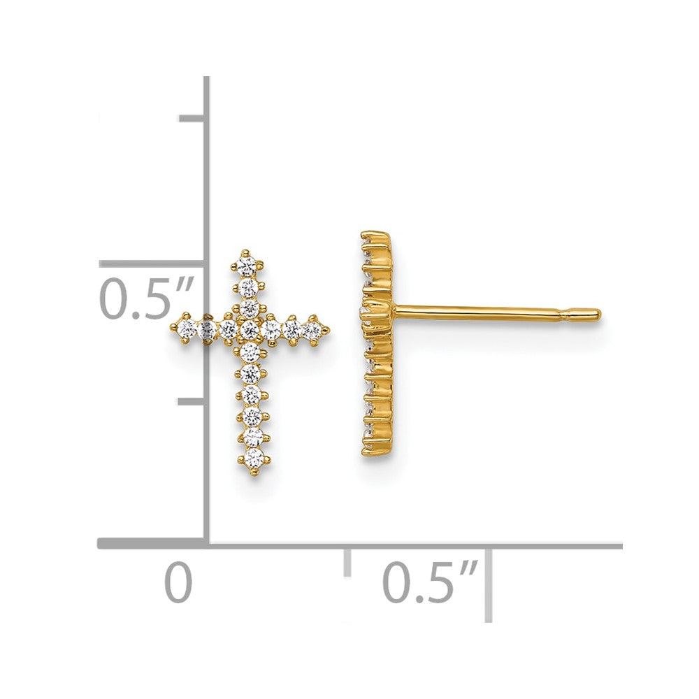 14k Polished CZ Latin Cross Post Earrings