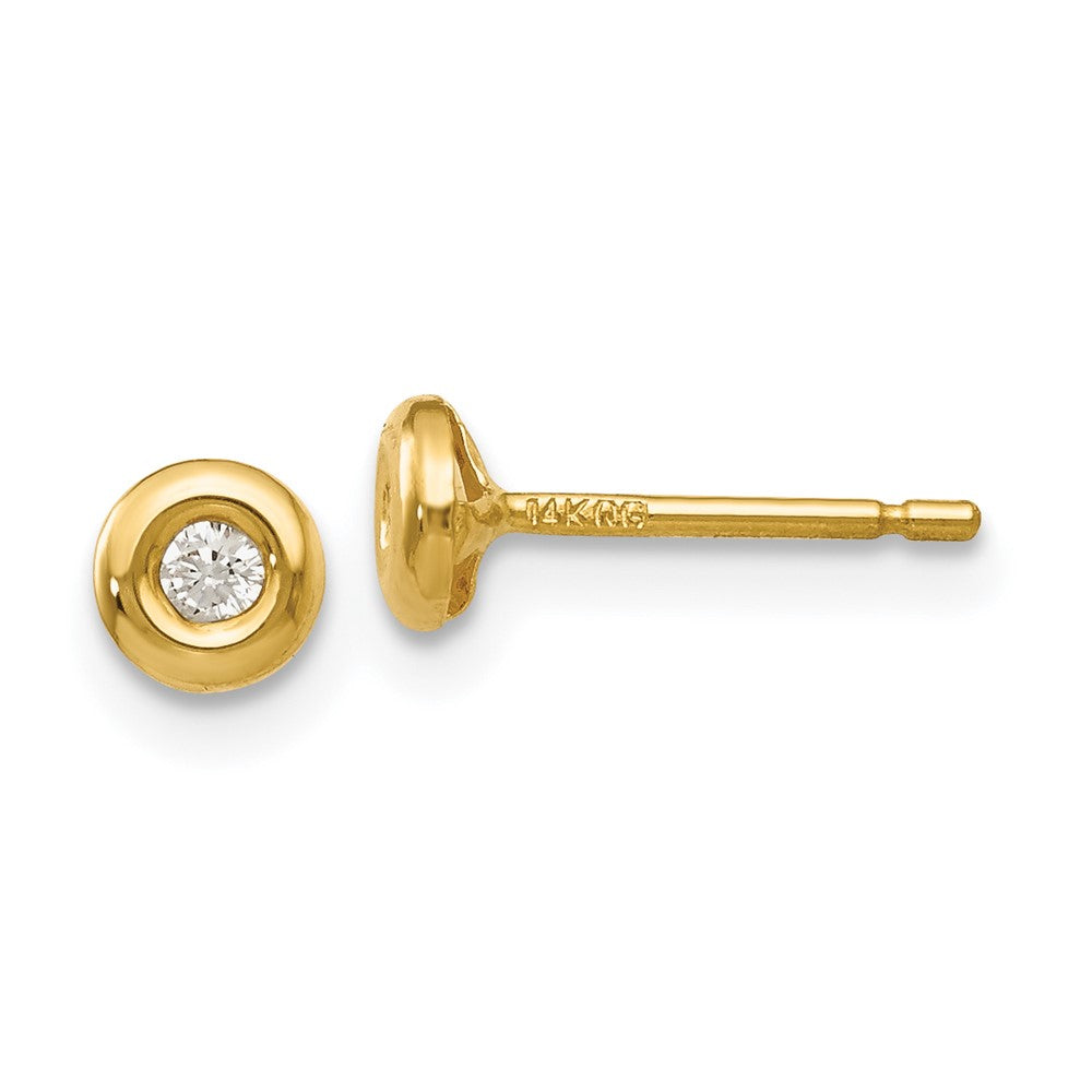 Polished;14k Yellow gold;Post;CZ